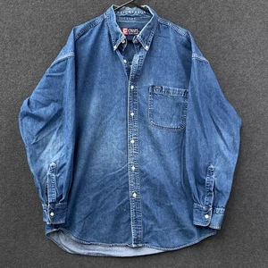 Chaps Ralph Lauren Mens Large Long Sleeve Button Down Shirt Dark Blue Denim - Picture 1 of 17