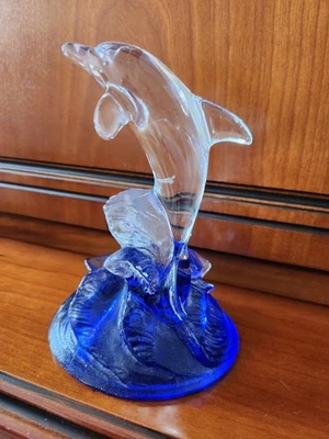 Vintage Clear and Blue Glass Dolphin Ornament - Image 1 of 4