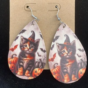 Halloween Cat Witch Pumpkin Bat Dangle Earrings Fashion - Picture 1 of 3