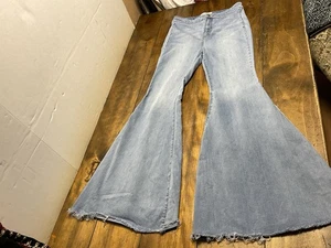 Free People Just Float On Flare Jeans Womens 29 Blue Bell Bottom Fray - Picture 1 of 10