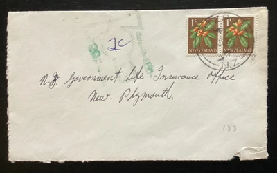 NZ 1969 2c Doble Deficiencia’ Franqueo Debido Cubierta, Fitzroy CDS pmk (NZF521) Foto 1 de 2