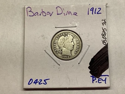 Moneda de diez centavos de plata Barber 1912 en buen estado de Philadelphia Mint 080825 52e Foto 1 de 4