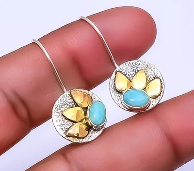Larimar 925 Sterling Silver Two Tone Earring 1.25" E3912450, Christmas Gift - Image 1 of 4
