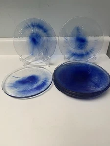 Vintage Bormioli Rocco Cobalt Blue & Clear Glass Salad Plates, 7.75", Set Of 10 - Picture 1 of 7