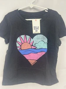 Billabong Girls Love The Sea Graphic T-Shirt Off Black Small 7/8 New - Picture 1 of 7