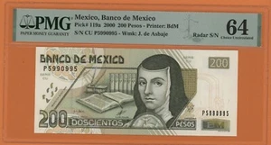 MEXICO 200  PESOS  2000  PICK # 119a PMG 64  CHOICE UNCIRCULATED. - Picture 1 of 2