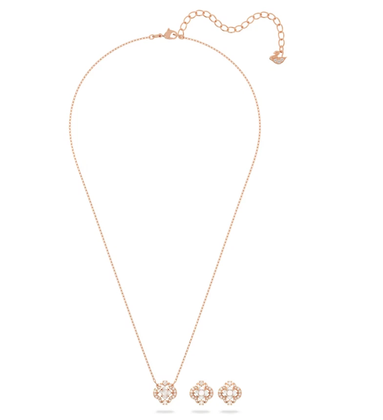 Swarovski - Conjunto de baile brillante cortes mixtos, trébol, blanco, chapado en tono oro rosa Foto 1 de 1