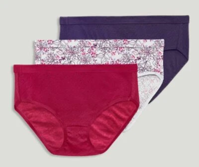 New Jockey Women's sz 9 Underwear Elance Breathe Cotton Hipsters 3 Pack Red Plum - Image 1 of 2