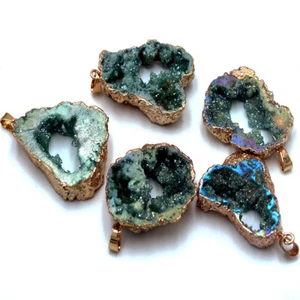 5pcs Mixed Natural Stone Titanium Crystal Agate Colour Pendants DIY Necklace - Picture 1 of 9