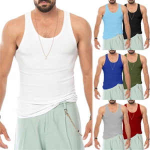 Hombres Liso Sin Mangas Gimnasio Deportes Camiseta sin Mangas Fitness Chaleco Muscular Blusa - Imagen 1 de 16