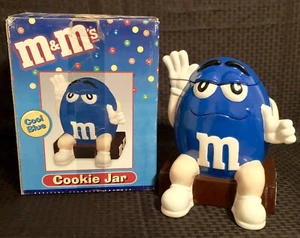 M & M mms M&Ms Cookie Jar 1999 Benjamin & Medwin Cool Blue Color with Box - Picture 1 of 11
