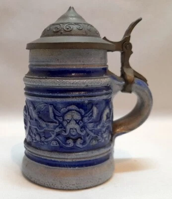 RARO MINI BOCCALE DA BIRRA TEDESCO VINTAGE MINIATURA CERAMICA E PELTRO h cm 9 - Immagine 1 di 4