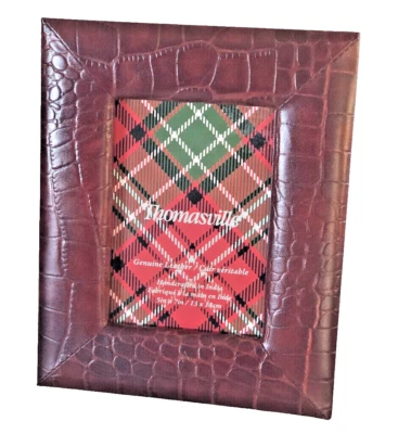 Thomasville Embossed Genuine Leather Picture Frame 9x11" Easel Fits 5x7" Photo - Image 1 of 4