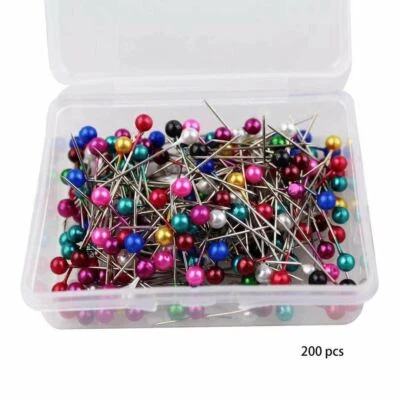 200 Pearl Pins Dressmaking Craft Sewing Hemming Tailors Pins Assorted 38mm