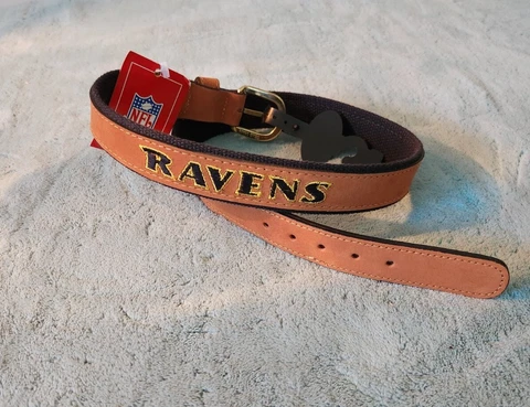 Baltimore Ravens NFL ZEP-PRO Leather & Needlepoint Belt Football SZ 34 (BOX #21) Cover