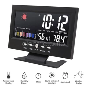 LED Digital Alarm Clock Snooze Calendar Thermometer Hygrometer Weather Display - Picture 1 of 18