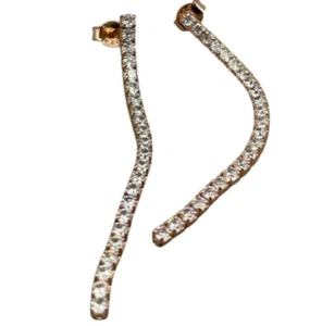 ORECCHINI DONNA PENDENTI FASCIA DI BRILLANTI COLOR RAME IN ARGENTO 925 FIRMATI - Foto 1 di 8