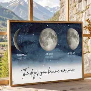 Póster personalizado Noche estrellada el día que te convertiste en mamá nacimiento fase lunar - Imagen 1 de 6
