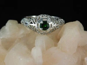 0.30 ct. Round Chrome Diopside Ring 1920's Style Sterling Silver - Imagen 1 de 8