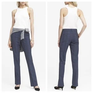 Banana Republic Women's Plaid Logan Trouser Fit Wool Blend Pant Navy Blue Size 8 - Picture 1 of 11