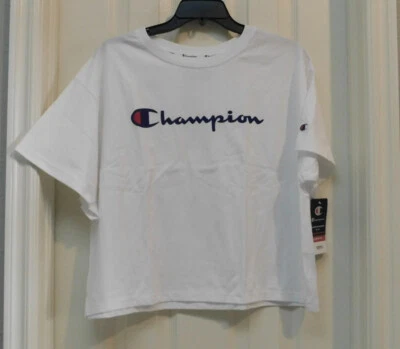 CHAMPION Womens Crew Neck Short Sleeve Cropped Boxy Top White XL NWT - Image 1 of 4