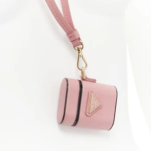 PRADA Symbole Triangle logo saffiano leather EarPods case lanyard pink - Picture 1 of 11