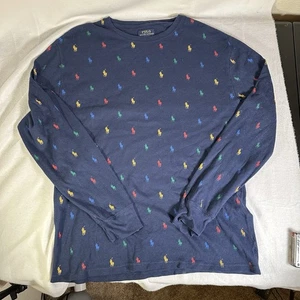 Polo Ralph Lauren Mens Waffle Knit Thermal Sleep Shirt Size Large All Over Pony - Picture 1 of 9