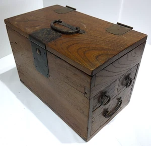 Japanese Antiques Meiji-Taisho Wood Chest Drawers SUZURIBAKO 11.0×6.7×H7.5in FS - Picture 1 of 17
