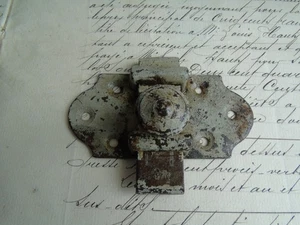 French antique iron door latch lock slide bolt country rustic hardware - Picture 1 of 5