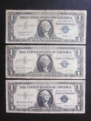 1957 & 1957-A & B $1 SILVER CERTIFICATES ONE DOLLAR BANKNOTES LOT OF 3 Old NOTES - Image 1 of 2