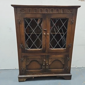 Dark Wood Display Cabinet Bookcase Unit And Newspaper Holder - Picture 1 of 21