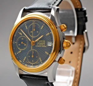 [Exc+5] Reloj automático ORIS clásico cronógrafo 7415 esfera dorada negra 38 mm para hombre - Imagen 1 de 11