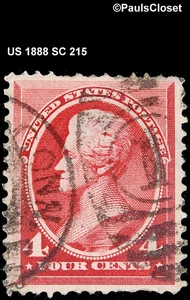 US 1888 SC 215 JACKSON CARMINE 4¢ USED HANDSTAMPED CANX F/VF - Picture 1 of 2