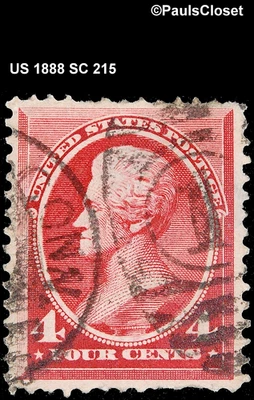 US 1888 SC 215 JACKSON CARMINE 4¢ USED HANDSTAMPED CANX F/VF - Image 1 of 2