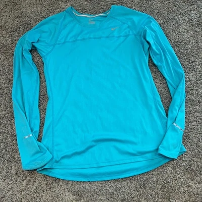 Nike Running Long Sleeve Top Womens M Turquoise Reflective Activewear - Image 1 of 4