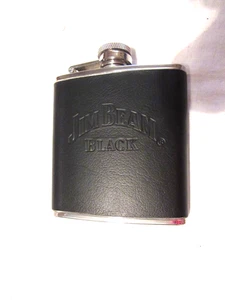 Jim Beam Black Stainless Steel Whiskey Flask with Black Faux Leather Wrap - Picture 1 of 6