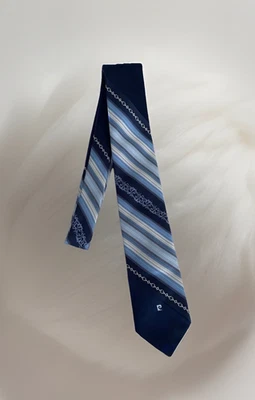 VTG Pierre Cardin Men's skinny tie necktie Blue Stripe embroidered logo 2.75x54" - Image 1 of 4