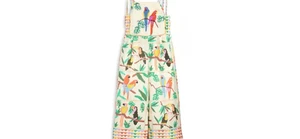 Farm Rio - Stitched Birds Scarf Kids Jumpsuit - Off White - Size 8 - Picture 1 of 11