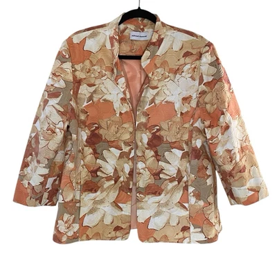 Alfred Dunner 女式花卉纹理西装外套桃色和奶油色加大 18 码 — 第 1/4 张图片