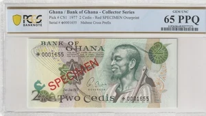 Ghana 1977 2 Cedis Specimen Certified PCGS Banknote UNC 65 PPQ Pick CS1 - Picture 1 of 2