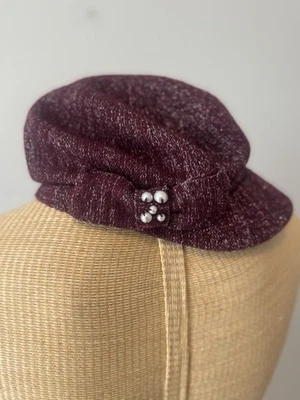 Sombrero de mujer Y2K Paper Boy Cabbie púrpura borgoña niña grunge hada perla Foto 1 de 4