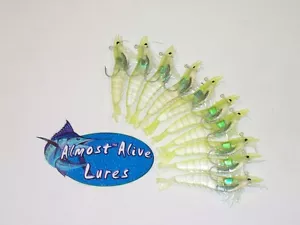 Soft Plastic Artificial Shrimp Lure Bait Chartreuse 10 Pack with Hook 4-1/4" - Picture 1 of 1