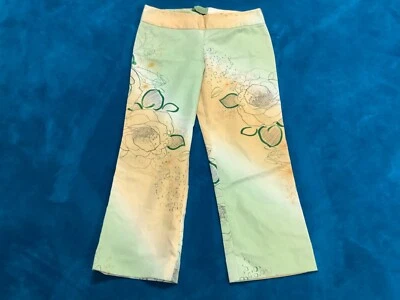 Yansi Fugel Pistachio Vintage Yellow Green Ombré Floral Capri Pants 2 - Image 1 of 4