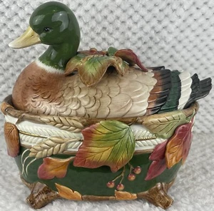 Fitz and Floyd Huntington Mallard Duck Covered Vegetable Bowl Soup Tureen Autumn - Picture 1 of 23