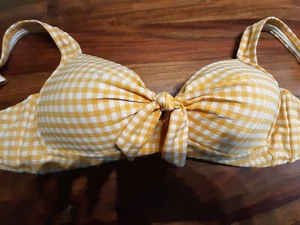 Bikini Oberteil Größe 40 Gelb Weiß Kariert von C&A ohne Bügel Träger verstellbar - Bild 1 von 7