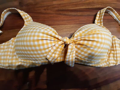 Bikini Oberteil Größe 40 Gelb Weiß Kariert von C&A ohne Bügel Träger verstellbar - Bild 1 von 4