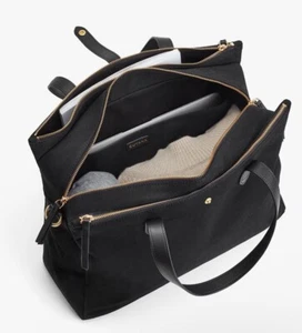 Bolso negro de viaje Cuyana Overnight triple cremallera lona/cuero ribete fin de semana - Imagen 1 de 14