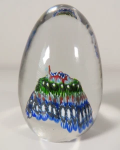 Millefiori / Pisapapeles de vidrio - Arte en forma de huevo 3" fondo pulido sin burbujas - Imagen 1 de 3
