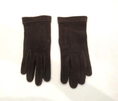 Guantes de gamuza marrón oscuro, vintage, hechos en Francia, c. años 50 Foto 1 de 4