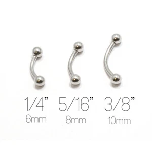 Eyebrow Ring Pack of 3 Surgical Steel 16G Curved Barbell - 6mm, 8mm, 10mm - Picture 1 of 3